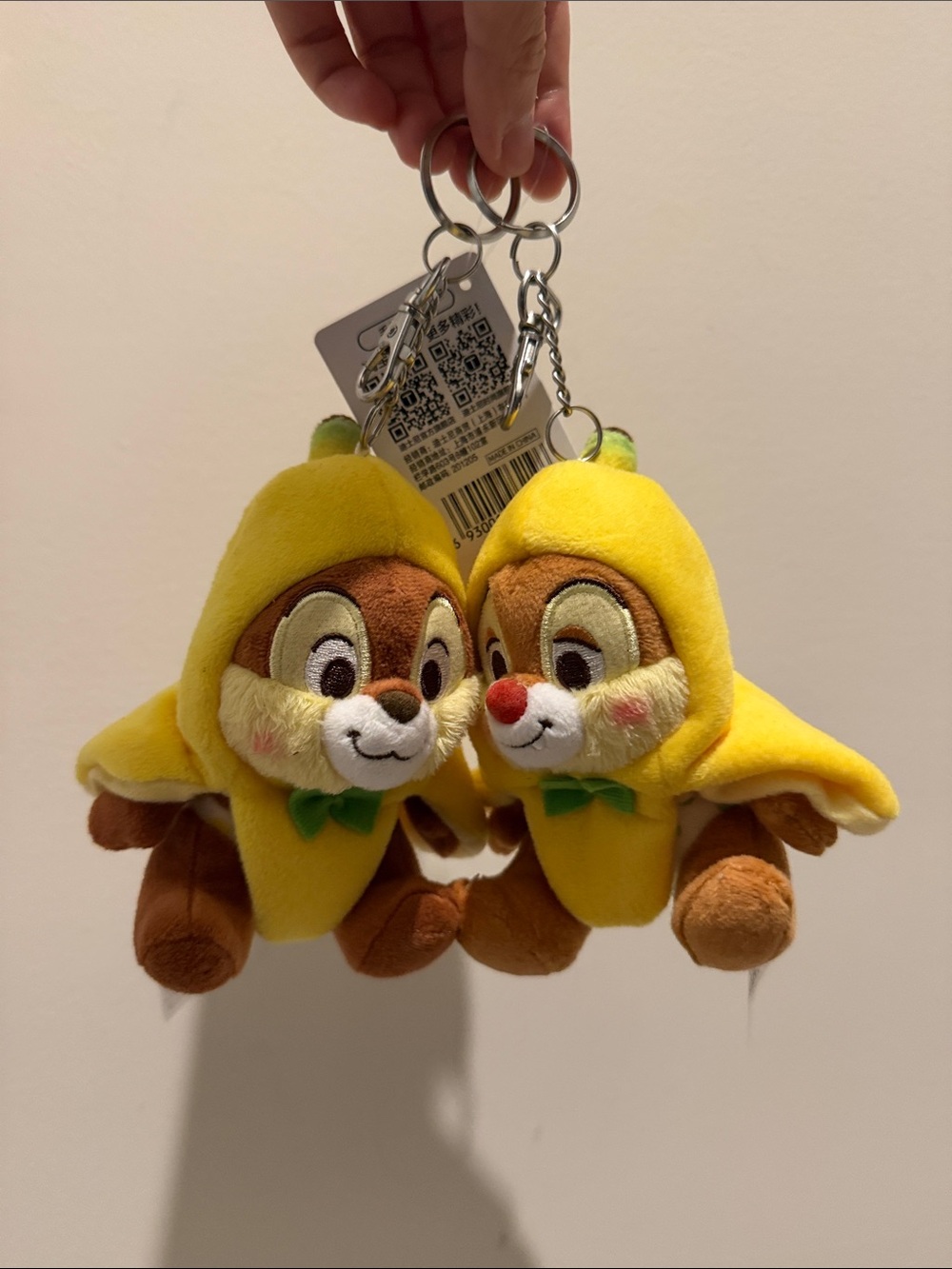 Disney Chip & Dale Chipmunks Keychain Duo in Yellow Banana Costumes
